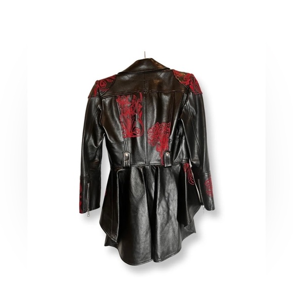 Alexander McQueen Zip Front Embroidered Peplum Leather Moto Jacket, Black, IT38 - Picture 3 of 12